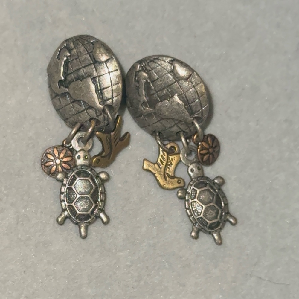 Silver and Gold Turtle Earrings